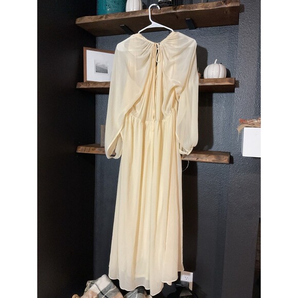 H&M Cream Chiffon Maxi Boho Dress Large‎ Sheer Fairy Whimsgoth Romantic Flowing - Picture 6 of 8